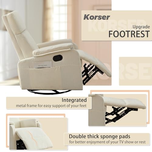 Swivel Rocking Recliner Chair, Chenille Nursery Glider for Living Room