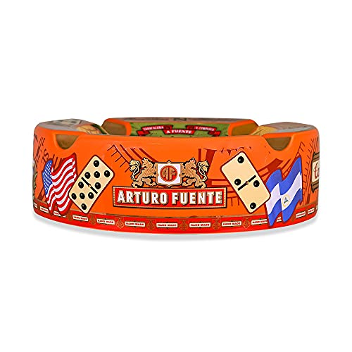 Large Ceramic Cigar Ashtray, 4-Slot Orange Round Ashtray 8.5-inch