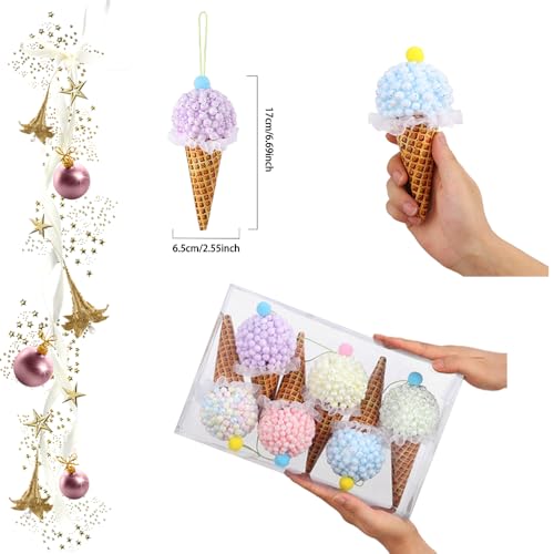 Pink Ice Cream Christmas Tree Ornaments 6Pcs Pastel Macaron Foam Pendants