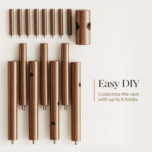 Solid Wood Freestanding Coat Rack with 8 Hooks - 3 Height Options