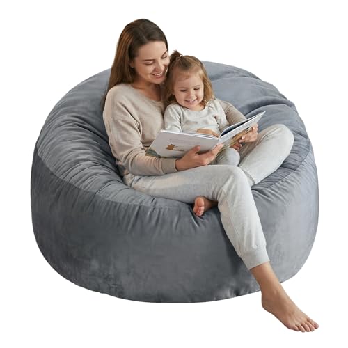 3ft Memory Foam Bean Bag Chair with Velvet Cover & Side Pocket - Dark Grey