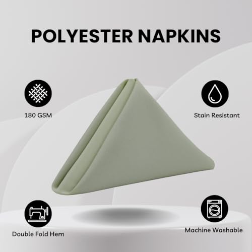 Sage Green Cloth Napkins 20 x 20 Inch - Washable Polyester Set of 10