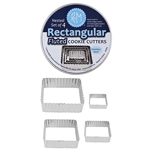 R&M Fluted Rectangle 4-Piece Cookie Cutter Set – Graduated Steel Bakeware (Rectangle)