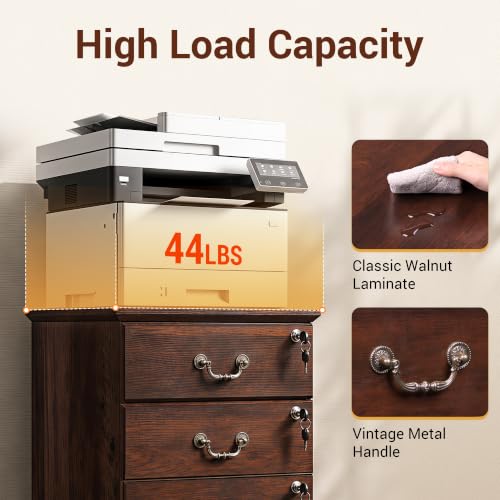 3-Drawer Mobile Wood File Cabinet with Locks, Rolling Under-Desk Organizer