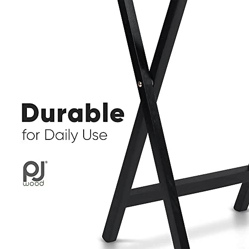 Folding TV Tray Table Set of 2 - Solid Wood Snack Tables with Storage Rack