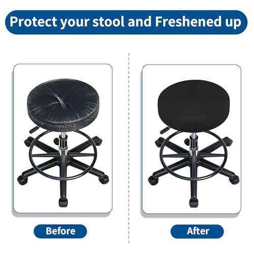 8 Pack Black Round Stool Covers - Stretchy Elastic Slipcovers for 16-20" Stools