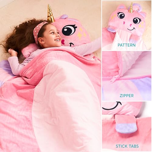 Kids Nap Mat with Pillow and Blanket, 60x39 Inch Portable Sleeping Bag
