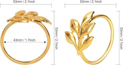 Ye Zi-Gold 50 Leaf Napkin Rings Set - KPOSIYA Napkin Holder, Wedding & Thanksgiving