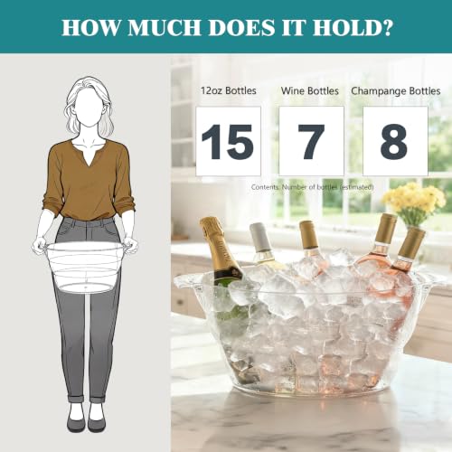 12L Clear Plastic Ice Bucket for Parties - Large Capacity, Shatterproof, Handles