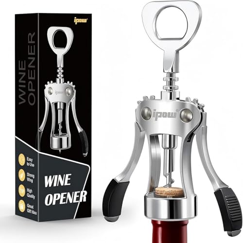 IPOW Silver Zinc Alloy Wing Corkscrew with Built-in Bottle Opener
