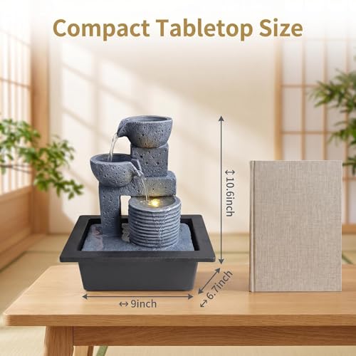 Tabletop Water Fountain - 3-Tier Indoor Waterfall with LED Light & Quiet Pump