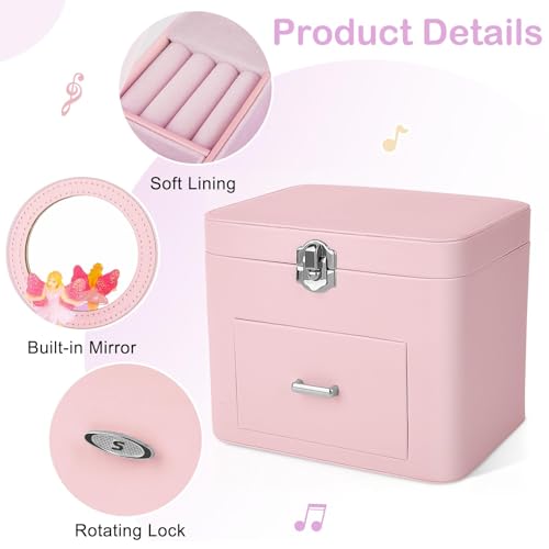 Musical Jewelry Box for Girls with Rotating Figure and Storage Drawer
