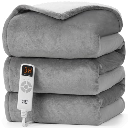 Electric Heated Blanket Throw - 9 Heating Levels, Washable Sherpa, 50x60 Inches