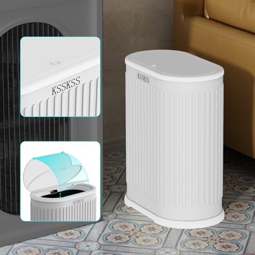 Small Bathroom Trash Can with Lid Slim 1.8 Gallon Pop-Up Garbage Bin