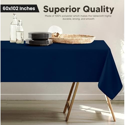 Utopia Kitchen Rectangle Table Cloth 2 Pack(60x102 Inches, Navy Blue), Tablecloth Machine Washable, Polyester Table Cover for Dining, Buffet Parties, Picnics, Events, Weddings and Restaurants