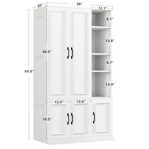 5-Door Bedroom Wardrobe Closet, 70-inch Wooden Storage Cabinet Organizer