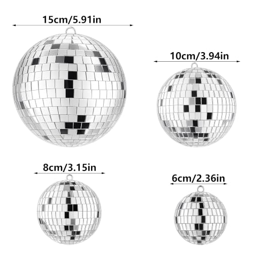4 PCS 6'' 4'' 3.15'' 2.4''Large Silver Disco Ball Hanging Decoration