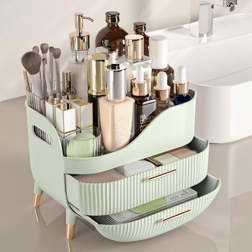 Sage Green Pajiriona Makeup Organizer with Drawers & Handle – Large Vanity Storage