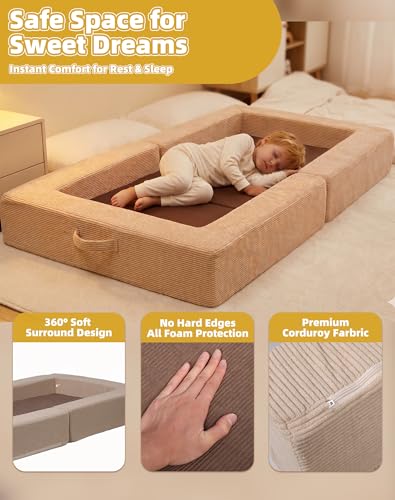 3-in-1 Convertible Toddler Sofa Bed with Bear Pattern - Portable Foam Couch