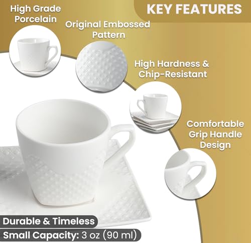 FUOCCI 6-Piece Turkish Coffee Cup Set 3 oz Porcelain Espresso & Saucer