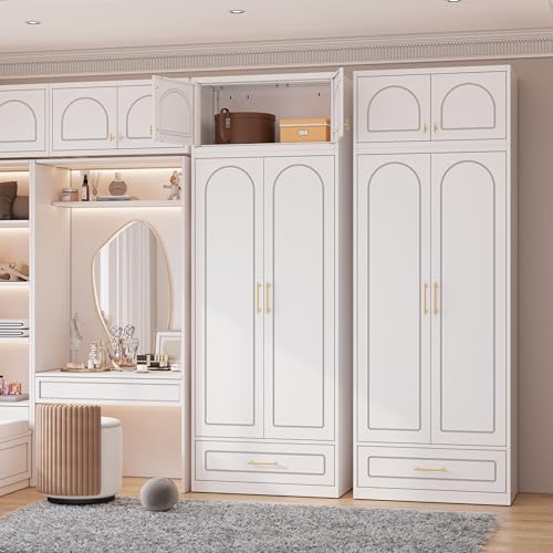 White Metal Wall Cabinet, 32-Inch Wide Overhead Storage for Home Organization