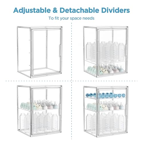 Clear Acrylic Baby Bottle Storage Organizer with Magnetic Door and 3 Tiers
