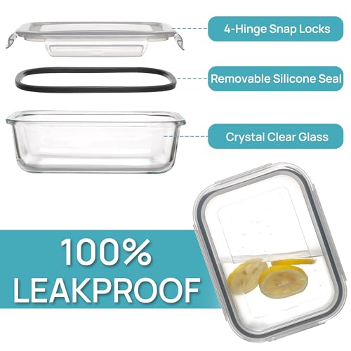 Glass Food Storage Containers with Lids - 5-Pack 22 oz Airtight Meal Prep Set