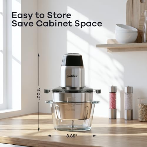 450W Electric Food Processor & Chopper - Dual 8-Cup Glass & Steel Bowls