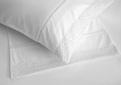 Queen Size White Cotton Duvet Cover with Lace Trim - 90x90