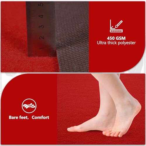 3ft x 10ft Extra Thick Red Carpet Runner, Non-Slip Heavy-Duty Event Aisle