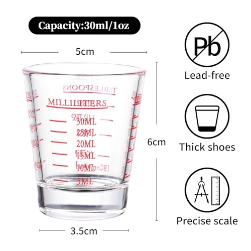BCnmviku 2 Pack Red 2oz Measuring Shot Glasses for Liquor Espresso & More