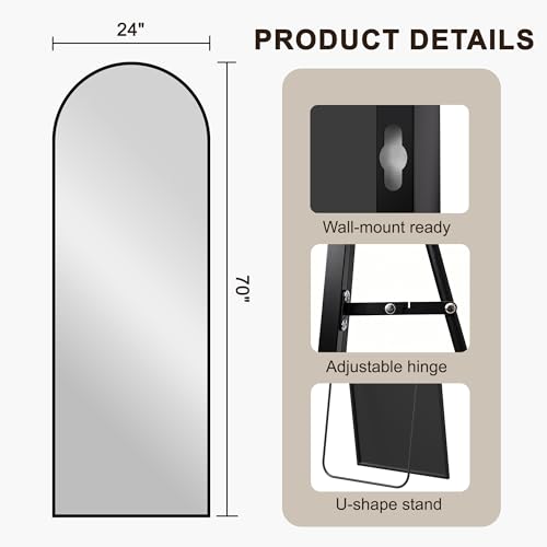 Arched Full Length Floor Mirror 70" x 24" Shatterproof Standing Mirror