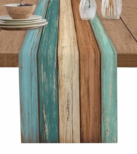 Retro Table Runner 13x70in Burlap Linen, Rustic Rectangle Placemats for Dining