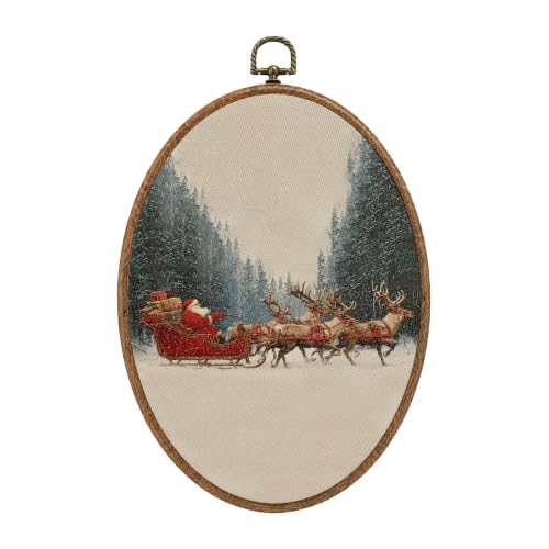 RUKUPA Santa Sleigh & Reindeer Oval Wall Art Decor Color43 8.6x11.4 Inch