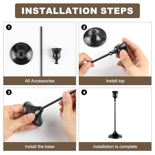 Metal Taper Candle Holder Set - 6PCS Elegant Black Holders