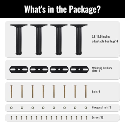 Adjustable Bed Frame Support Legs 7.8-13 Inch - 4 Pack Heavy Duty Slat Legs