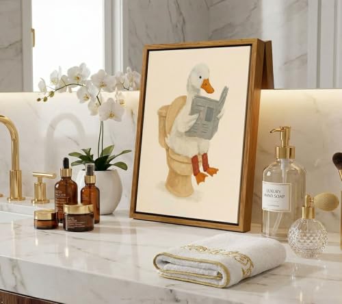 Funny Bathroom Goose Canvas Wall Art - Retro Duck Reading Newspaper Poster 8x10