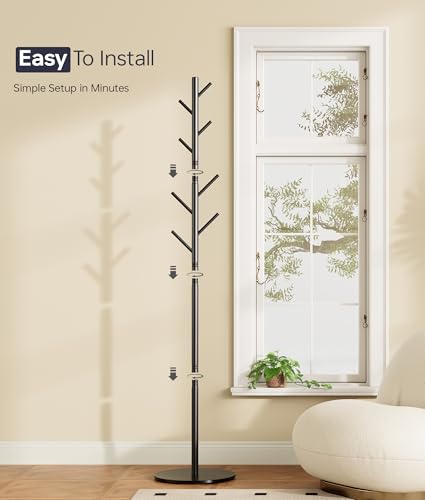 Freestanding Metal Coat Rack with Sintered Stone Base and 8 Hooks