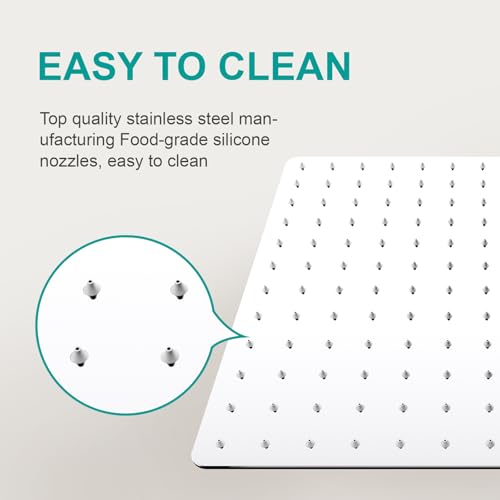 12-Inch Square Rain Shower Head - High Flow Stainless Steel Rainfall