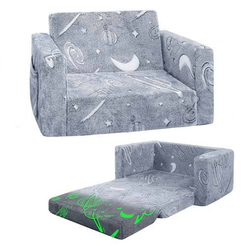 2-in-1 Fold Out Toddler Chair and Kids Sofa Bed - Space Pattern
