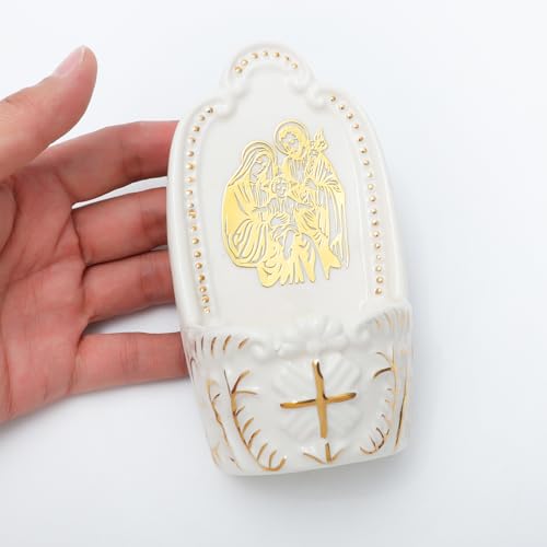 Ceramic Holy Water Font for Wall or Tabletop, Catholic Home Decor