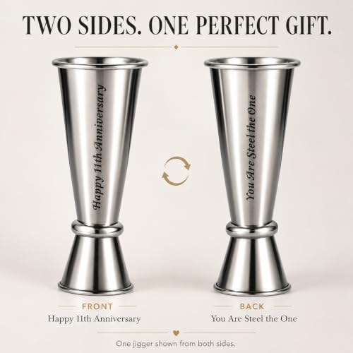 11th Anniversary Steel Jigger Gift for Men Women - Stainless Steel Cocktail Measure