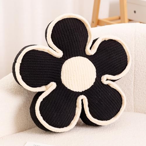 Black Flower Shaped Floor Cushion, 13.7-Inch Plush Decorative Throw Pillow
