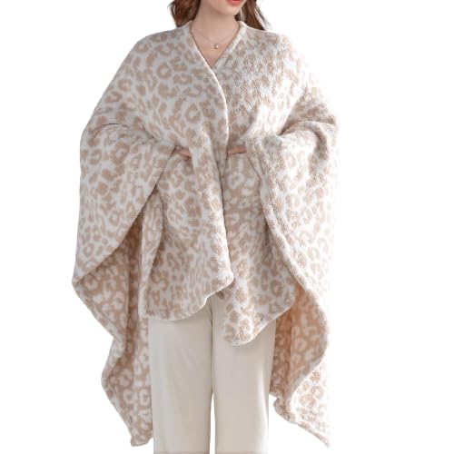 Wearable Blanket Shawl with Pockets, Super Soft Fuzzy Throw for Adults