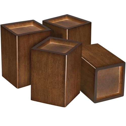 Heavy Duty Wood Bed Risers - 4 Inch Square Furniture Leg Elevators