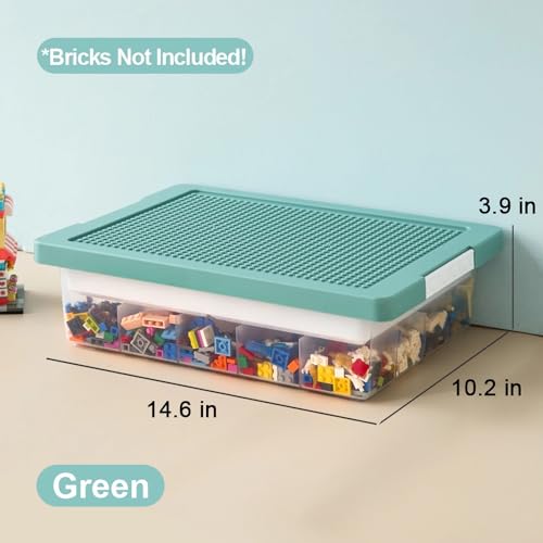 Stackable Toy Storage Organizer Box with Building Plate Lid and Removable Tray