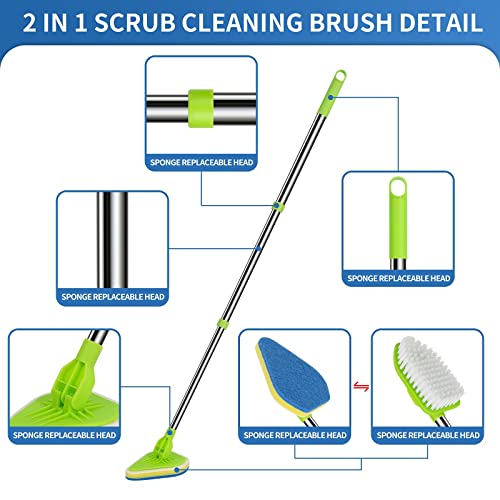 Extendable Shower Scrubber Brush with 37" Long Handle & 4 Cleaning Heads