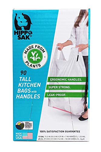 Plant-Based 13 Gallon Tall Kitchen Trash Bags with Handles - 90 Count