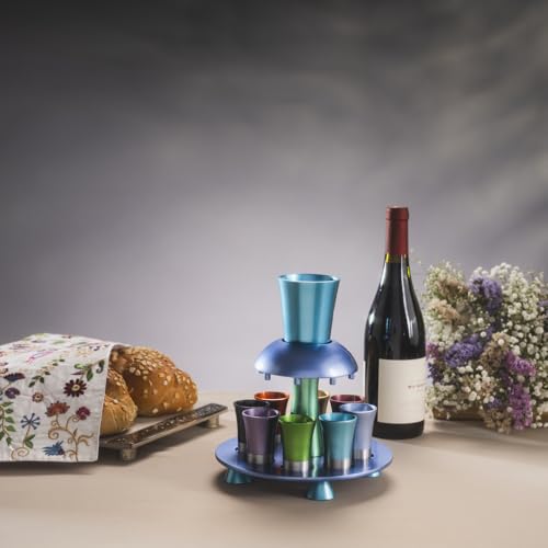 Colorful Anodized Aluminum Kiddush Fountain Set with 8 Cups