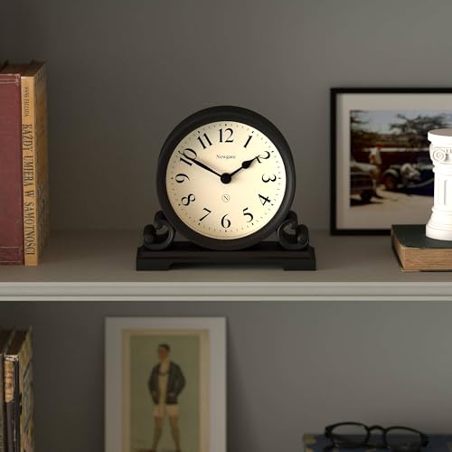 Double Scroll Mantel Clock - Silent Sweep Black Desk & Shelf Clock